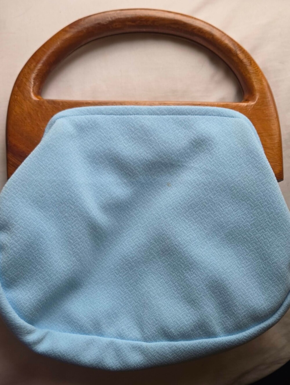 ***SOLD***  Vintage Bermuda Bag, Baby Blue Wooden Handle Clutch
